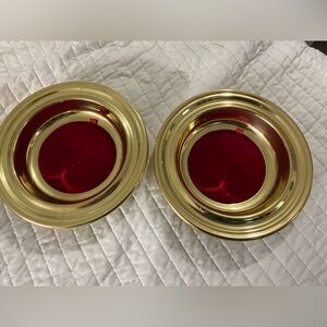 Pair (2) vintage Artistic Churchware gold-tone collection offering plates